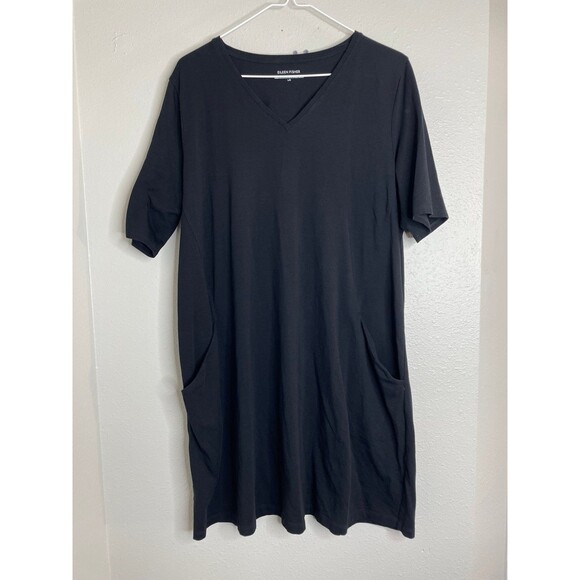 Eileen Fisher Organic Cotton Jersey V-Neck Dress with Pockets Size L - Picture 2 of 6